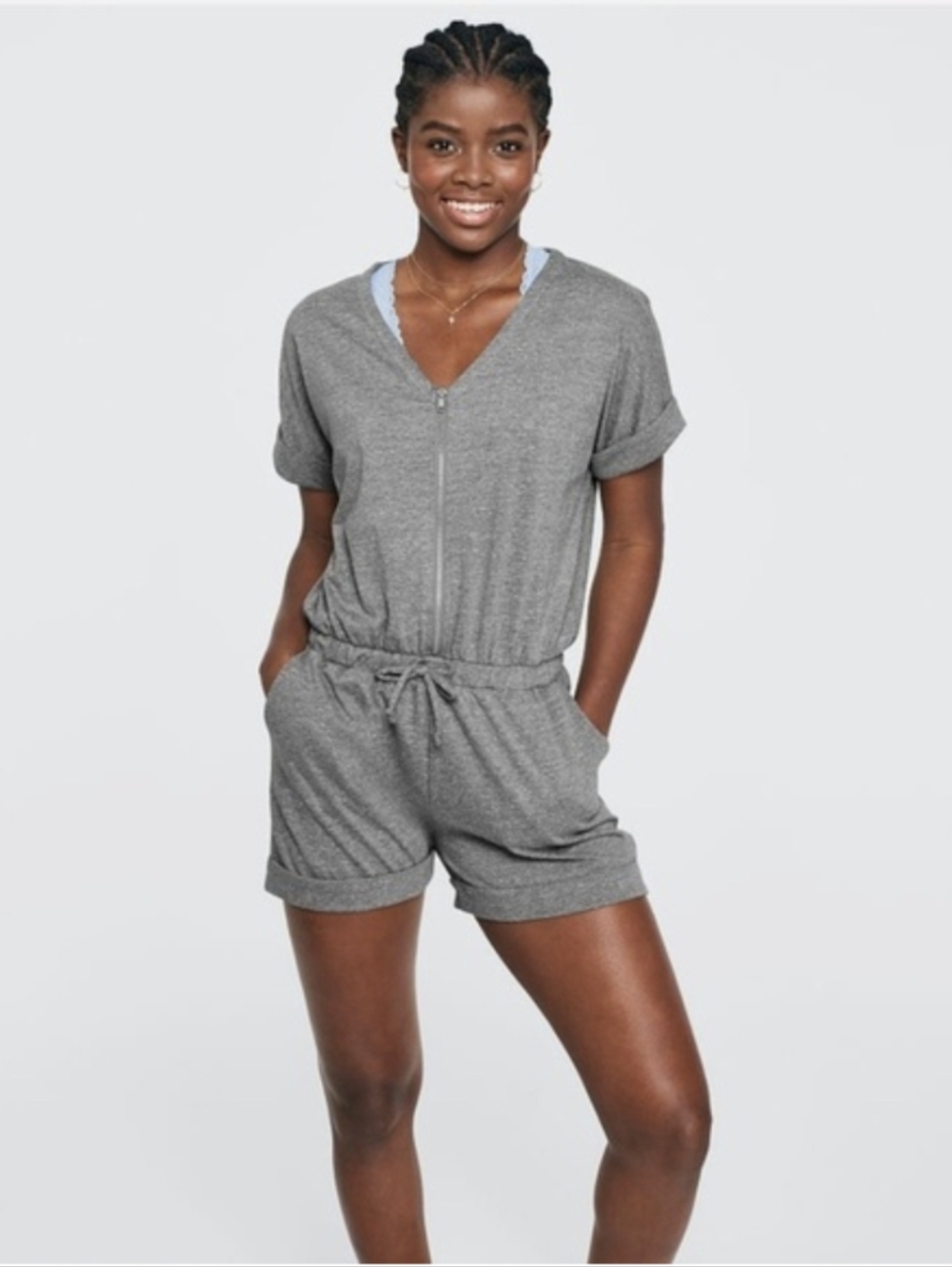 PINK Victoria's Secret Charcoal Grey DreamR X Zip Front Size XS Romper Comfy